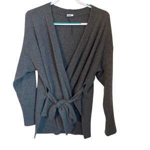 Cuyana Cashmere Wool Belted Wrap Cardigan Sweater Gray Size S Made in Italy